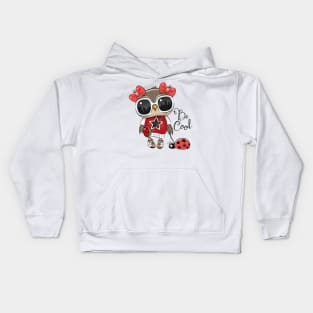 Cute fashion owl wearing sunglasses with a ladybug on a leash Kids Hoodie